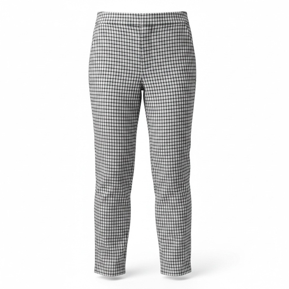 INC International Concepts Pants Women 10 Black Gray Check Pull On Slim Straight